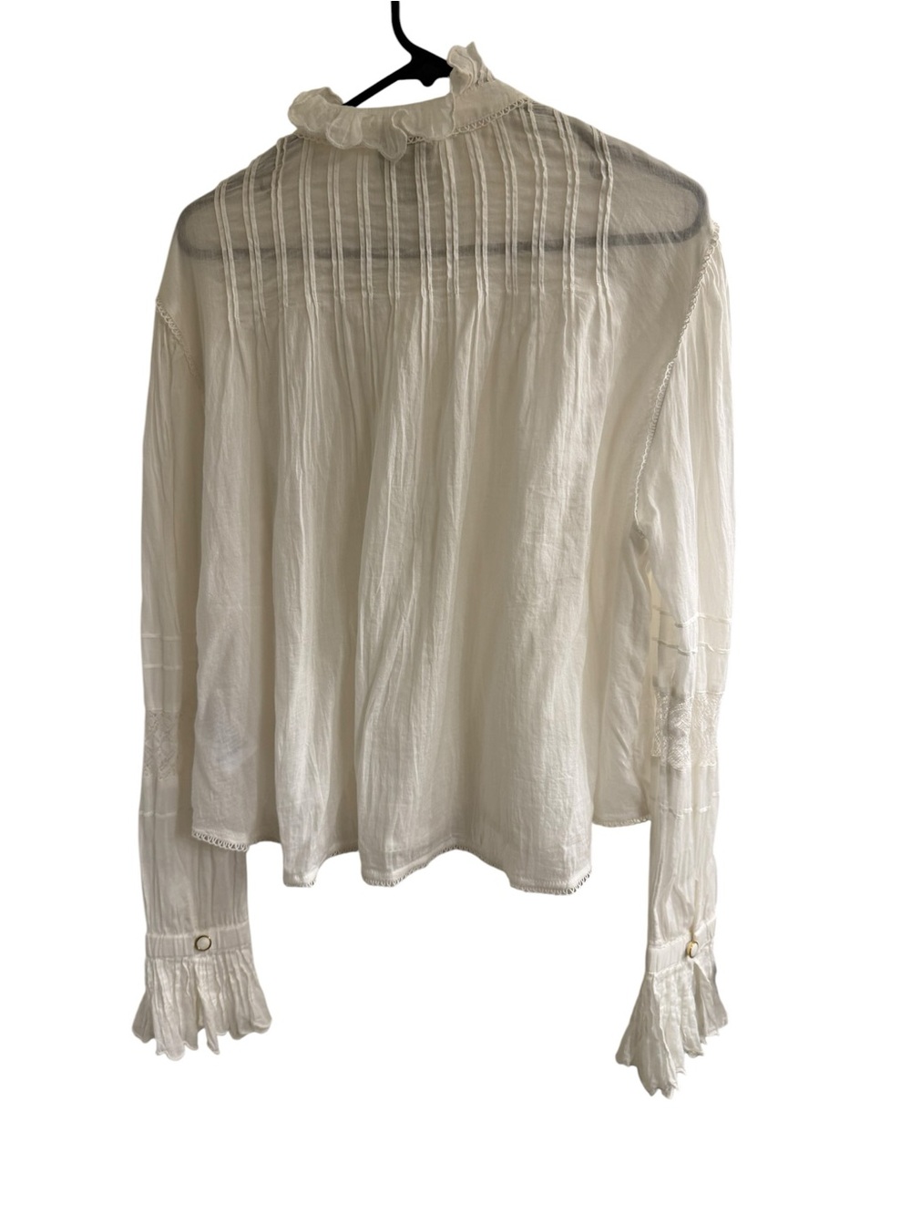 Farm Rio White Ruffle Sleeve Gold Button-Down Shirt | Size Large - Picture 8 of 8